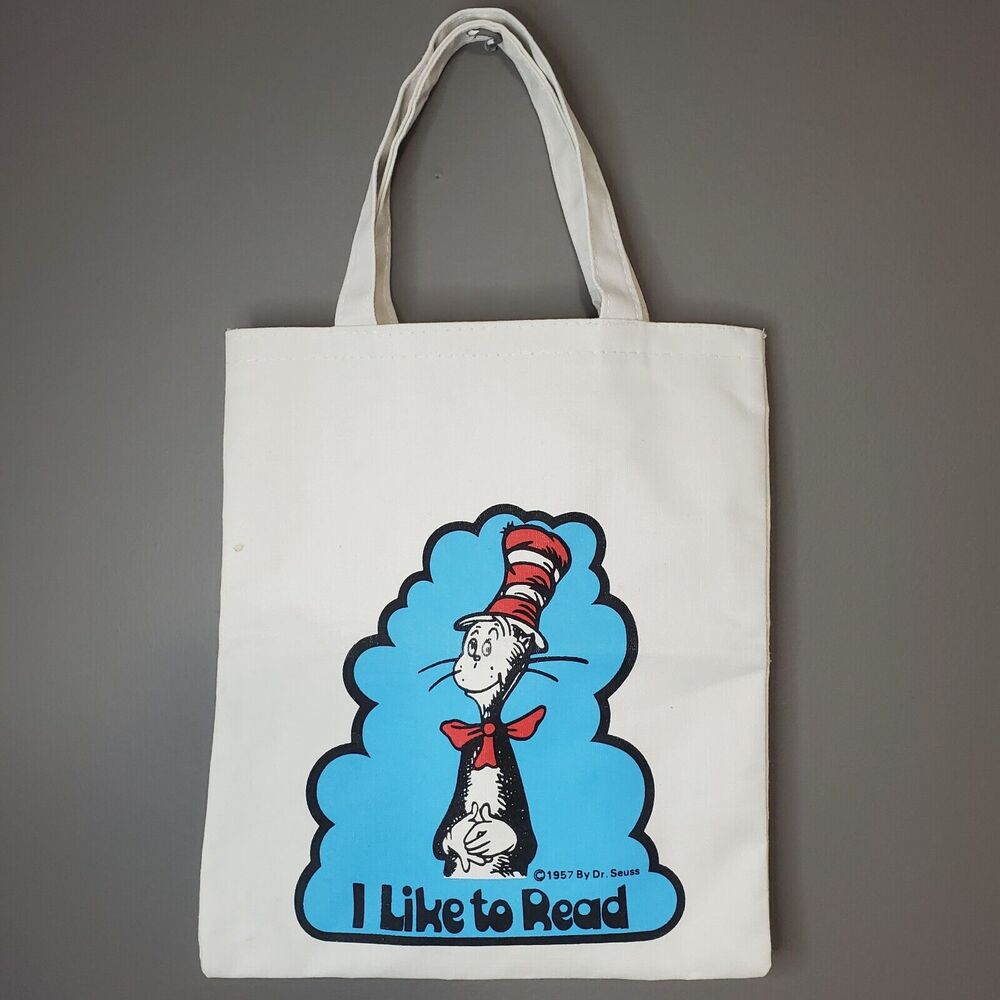 Dr Seuss Cat in the Hat I Like to Read Canvas Tote Bag Cream‎ Book Bag